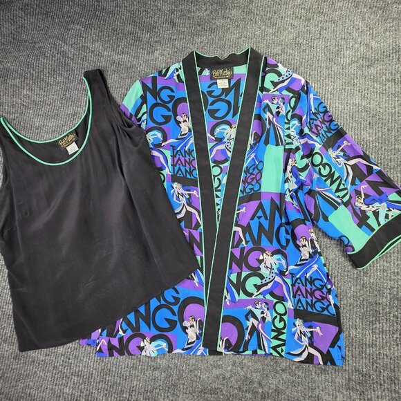 Bob Mackie Wearable Art Kimono Jacket Womens M Blue Silk Tango Dance Set - Picture 2 of 16